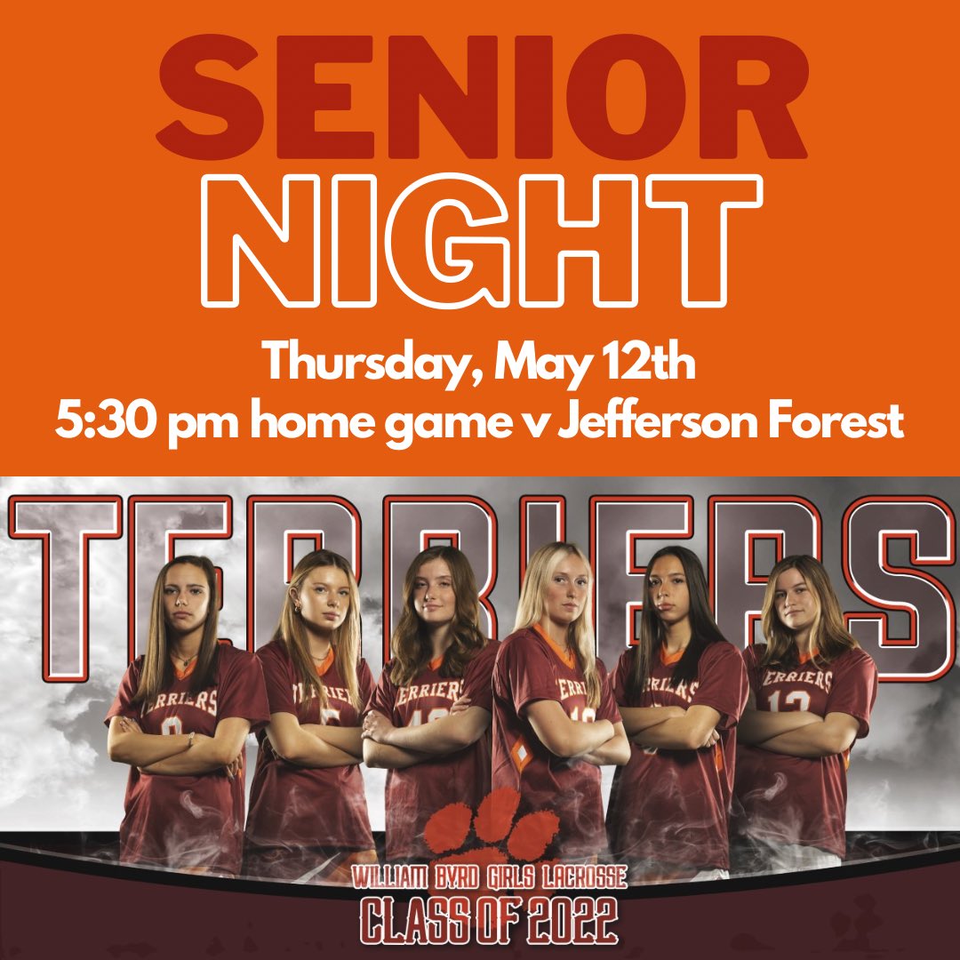 Come out and celebrate our seniors tomorrow night! Senior recognition ceremony will be held between girls’ and boys’ games. <a href="/Byrd1Sports/">William Byrd Sports</a> <a href="/WilliamByrdHigh/">William Byrd High</a>