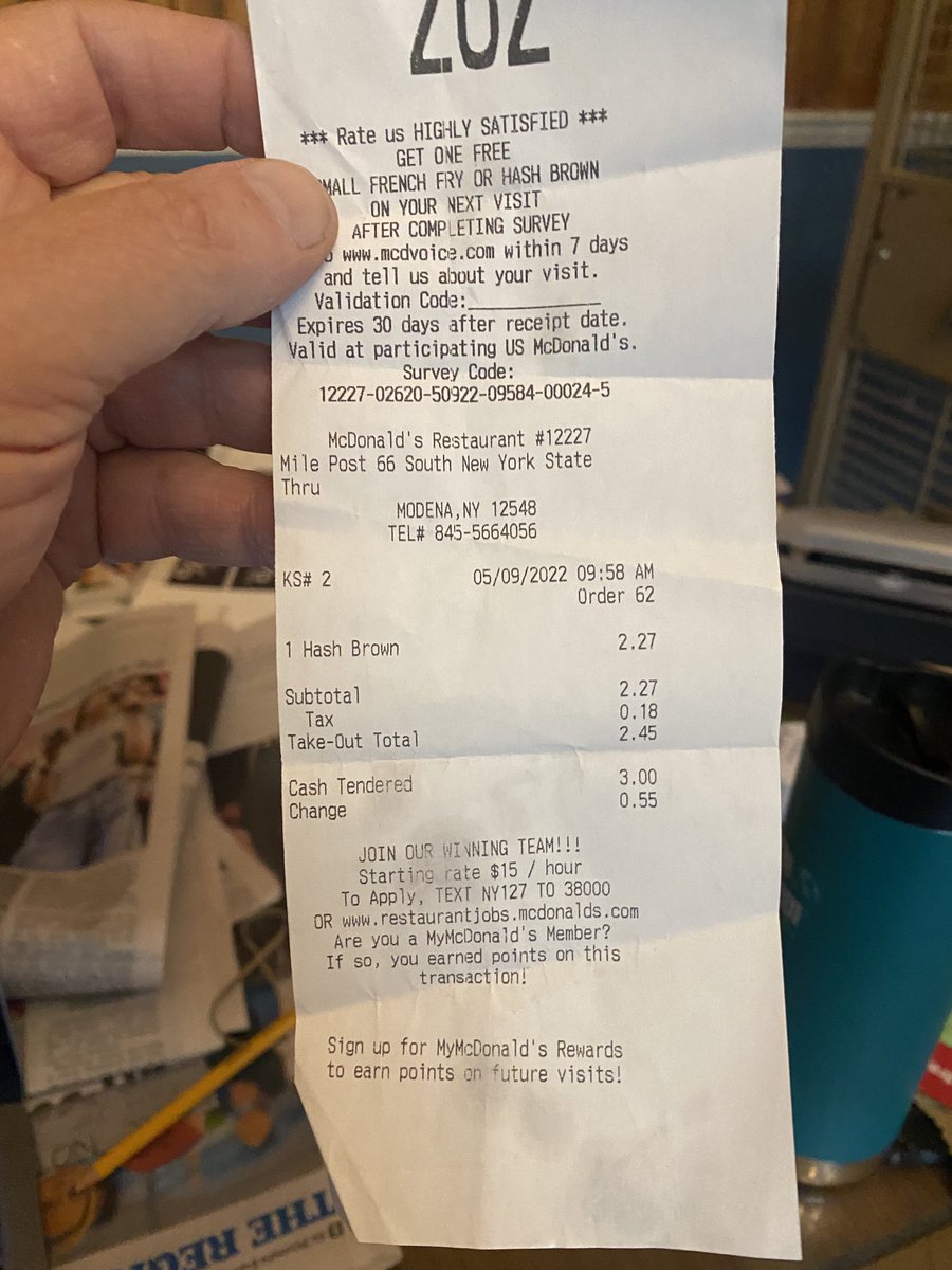 I had not had anything from a McDonald’s in over 20 years. Being a bit peckish while driving in Upstate NY, I thought “why not”.  They cooked a “fresh” —ahem — hash brown for me. It all came back to me as to why I don’t eat anything from there. Sooo salty &amp; greasy. Inedible.