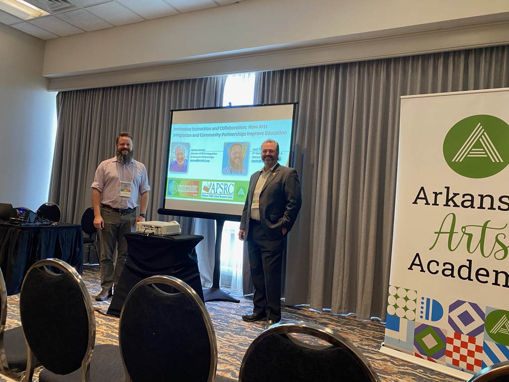 artsk12's tweet photo. Congrats to Aaron Jones and Joel Taylor for representing AAA at the Arkansas Charter School Conference in Little Rock. They did an outstanding job showcasing our mission of Arts Integration. So proud! 
#ACSC22 
#arkansasartsacademy
#charterschools
#nationalcharterschoolweek https://t.co/Ot1QN63xeo