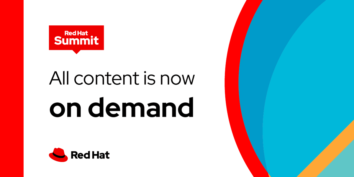 RedHat's tweet photo. If you missed any of the moments from #RHSummit, don't worry. Find the insights, keynotes, customer stories, special guests, and more on-demand—now through December: https://t.co/zPksa8ZaBw. https://t.co/nxrbZ1CmvR