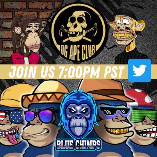 OG_Ape_Club's tweet photo. Join us tonight live in Twitter Space Alpha Dropping session with @BlueChimpz and #Supercommunity #nfts #OGAC https://t.co/yliZ2JWHU6