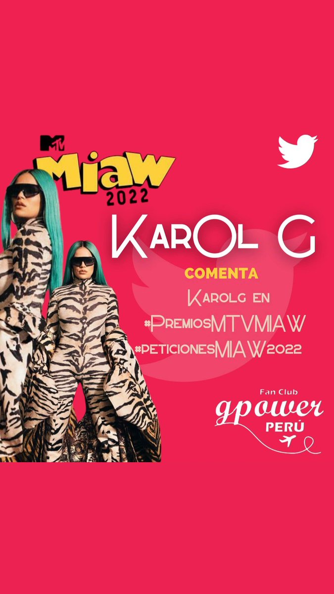 fcgpowerperu's tweet photo. KAROLG en @MTV @karolg   #PeticionesMIAW2022   #PREMIOSMTVMIAW https://t.co/AcfcaU6NzZ