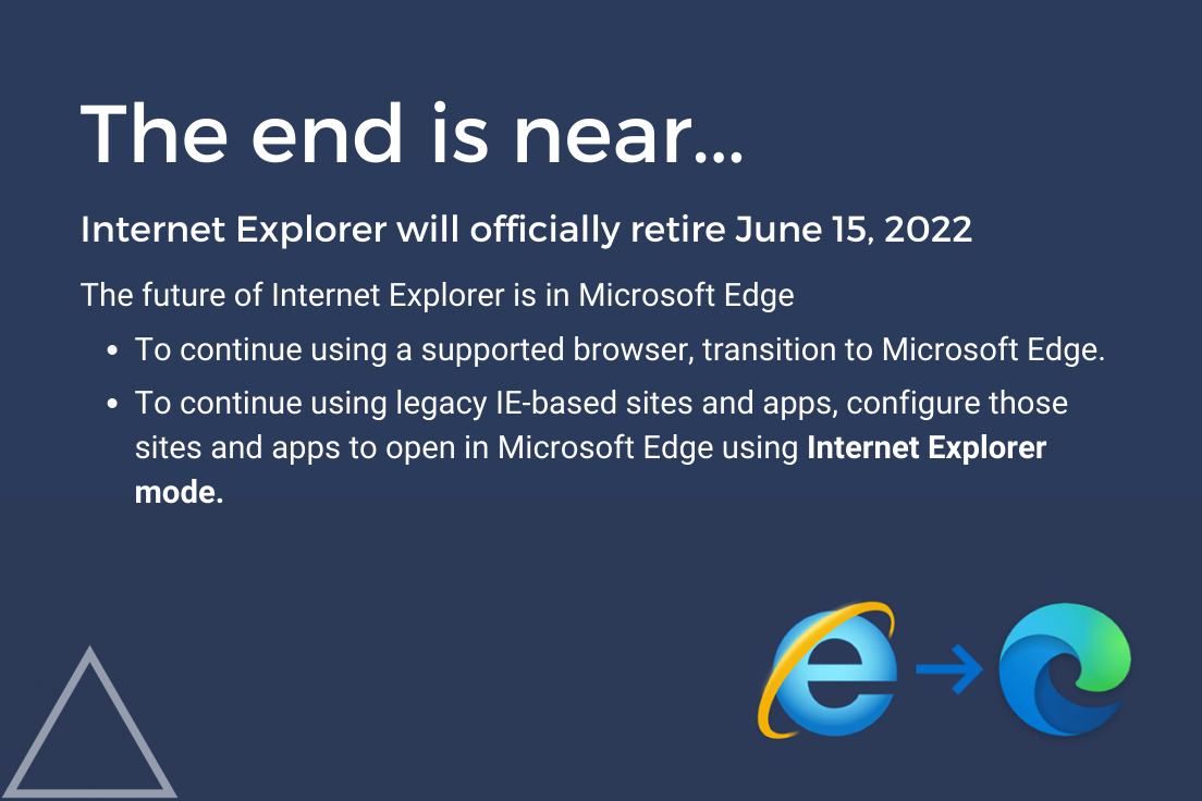 DeltaformTech's tweet image. It&apos;s official.. Internet Explorer will be retired on June 15th.  It&apos;s been a great run, IE.  See you on the other side.. (in Edge)!

#deltaformtech #microsoft #internetexplorer #IE11