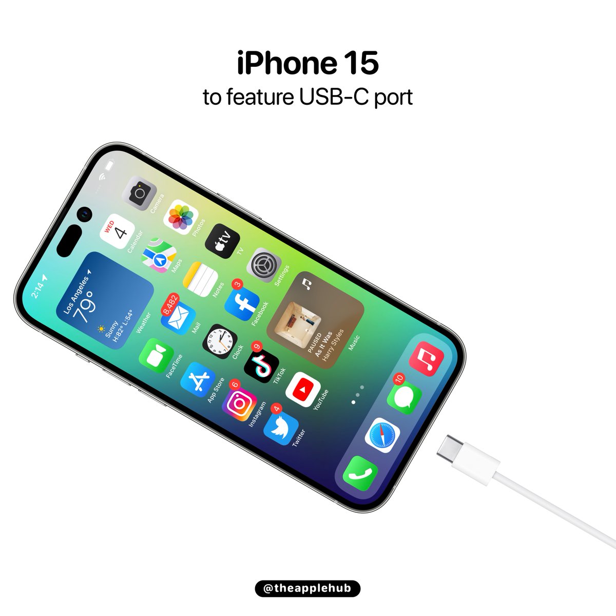 theapplehub's tweet photo. According to analyst Ming-Chi Kuo, Apple could ditch lightning and switch to USB-C with the iPhone 15 lineup next year. Kuo says the latest supply chain survey indicates Apple will switch to USB-C next year. Would you like to see USB-C on the iPhone? https://t.co/UIiu2RluSh
