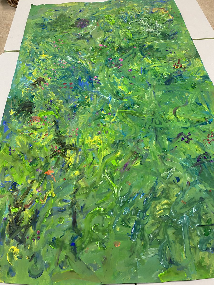 nmrickard's tweet photo. We’re preparing for our exhibition/end-of-year celebration of learning. Today we made a mural depicting the lushness of the rainforest and added previously painted leaves for the border. Leaves inspired by artist and designer Jessi Raulet @ettavee https://t.co/zp3KMdFAwH