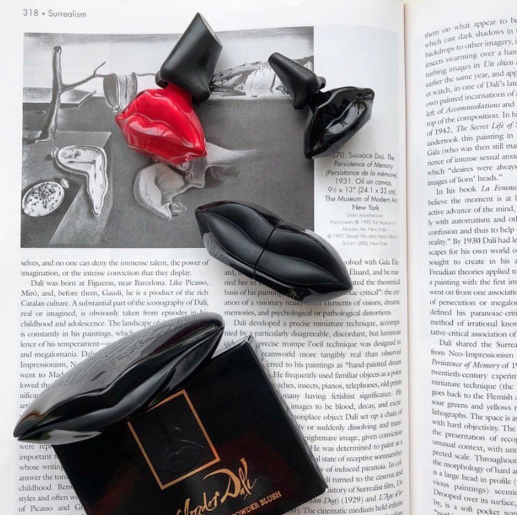 MakeupMuseum's tweet photo. Salvador Dalí was born #OTD in 1904. Here are a few pieces from the Parfums Salvador Dalí makeup line, which debuted in 1989. (The perfume was released earlier). Maybe someday I’ll get around to that surrealism in makeup post I’ve been wanting to do.😅#MakeupMuseum #VintageMakeup https://t.co/TK8RklWOCz