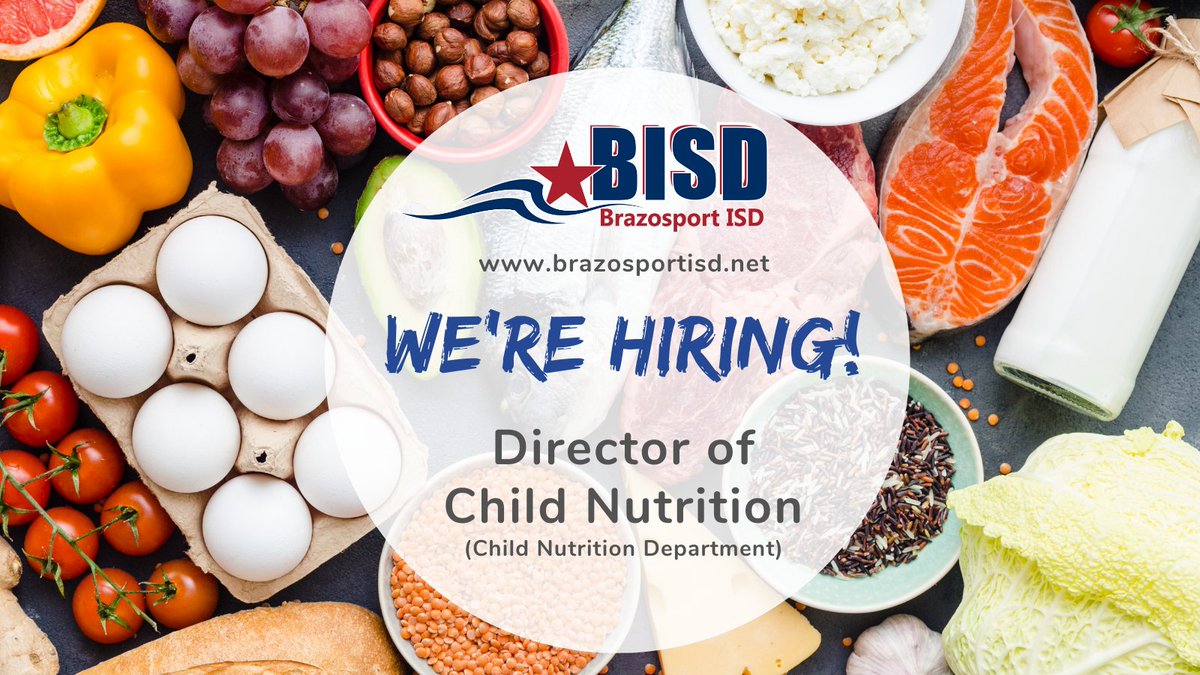 We are in search of a candidate to be our Director of Child Nutrition! If you are interested in this amazing opportunity, visit our website to view job details & apply! applitrack.com/brazosportisd/… #BISDpride #FromHereAnythingIsPossible