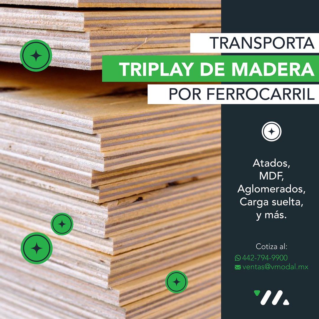 vmodal's tweet photo. Transporta #triplay de #madera por #ferrocarril.
¡Carga hasta 100 toneladas por furgón!
🔒 Seguro 💸 Económico ♻️ Ecológico
Somos expertos en #ferrocarril.
¡Transporta con nosotros!
IntermodalVMODAL 🛤 #FerrocarrilVMODAL
📞 WhatsApp 442-7949-900
📩 ventas@vmodal.mx https://t.co/fTb4BeEVbX