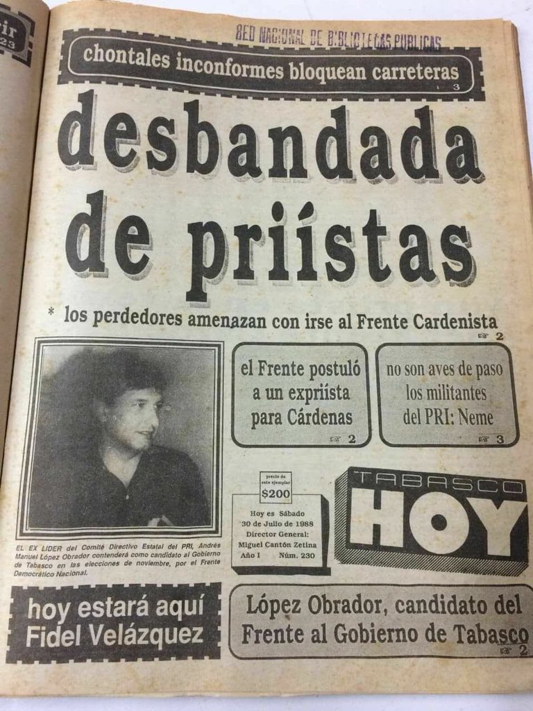 #QuienEsQuienEnLasMentiras

El 6 de julio de 1988 mientras Cárdenas y la oposición enfrentaban el fraude de Bartlet y Salinas, AMLO militaba y apoyaba al PRI, esperando ser su candidato en Tabasco.

Se convirtió en opositor después, cuando le negaron la candidatura. 

<30/07/88>