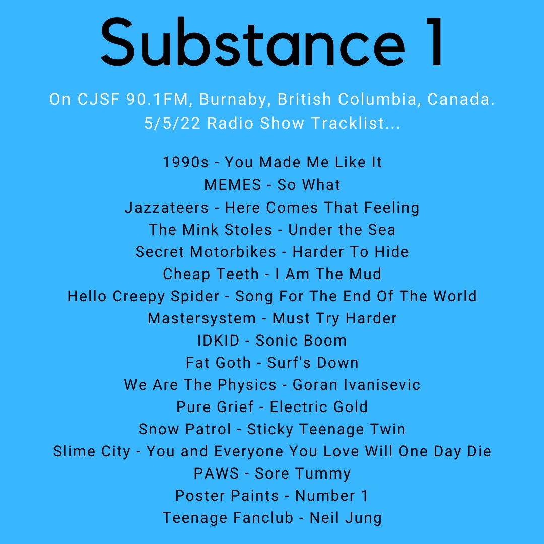 Substance Music (@substancesco) on Twitter photo The full tracklist from Episode 1 of The Substance Music Show on <a href="/CJSF/">CJSF 90.1FM</a> Radio 5th of May 2022.
Episode 2 airs Thursday 12th of May.
1pm-3pm PDT ๐จ๐ฆ ๐จ๐ฆ ๐จ๐ฆ
9pm-11pm GMT๐ด๓ ง๓ ข๓ ณ๓ ฃ๓ ด๓ ฟ๐ด๓ ง๓ ข๓ ณ๓ ฃ๓ ด๓ ฟ๐ด๓ ง๓ ข๓ ณ๓ ฃ๓ ด๓ ฟ
Available at 90.1FM in Metro Vancouver Area and Worldwide via CJSF.CA The full tracklist from Episode 1 of The Substance Music Show on <a href="/CJSF/">CJSF 90.1FM</a> Radio 5th of May 2022.
Episode 2 airs Thursday 12th of May.
1pm-3pm PDT ๐จ๐ฆ ๐จ๐ฆ ๐จ๐ฆ
9pm-11pm GMT๐ด๓ ง๓ ข๓ ณ๓ ฃ๓ ด๓ ฟ๐ด๓ ง๓ ข๓ ณ๓ ฃ๓ ด๓ ฟ๐ด๓ ง๓ ข๓ ณ๓ ฃ๓ ด๓ ฟ
Available at 90.1FM in Metro Vancouver Area and Worldwide via CJSF.CA