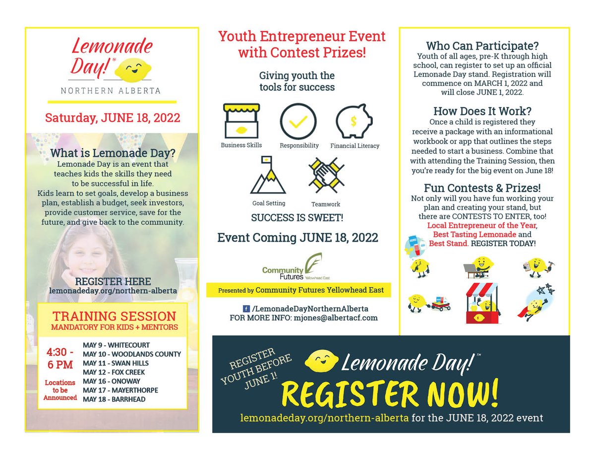 Lemonade Day Training is happening tomorrow night! 
Have you registered your lemonade stand yet?

Register here: lemonadeday.org/northern-alber…

#foxcreek #whatsupinfox
