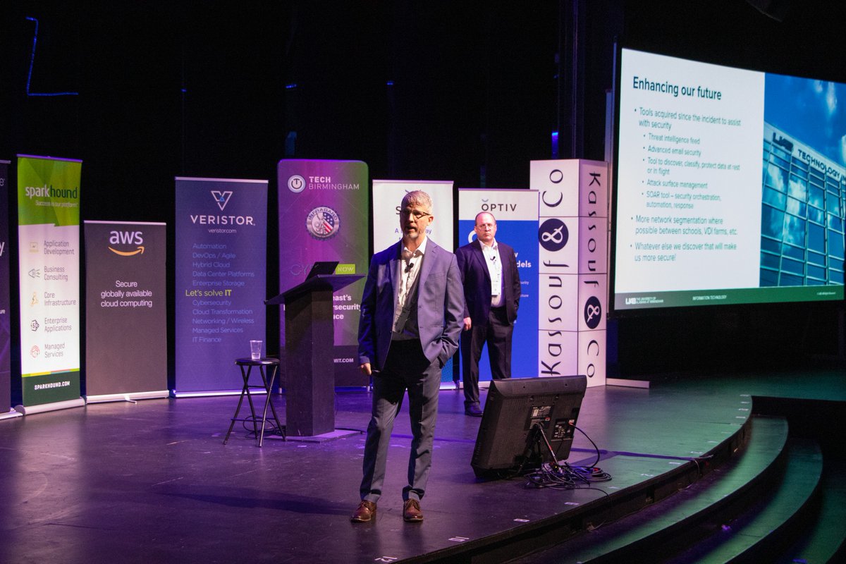 UABIT's tweet photo. This morning UAB AVP and CISO, Rob Ferrill delivered his keynote speech "A Near Miss" at the Red Mountain Theatre to kick off the 7th Annual @CyberNowSummit, the southeast’s premier gathering for cybersecurity professionals. https://t.co/h8Toemi5Tl