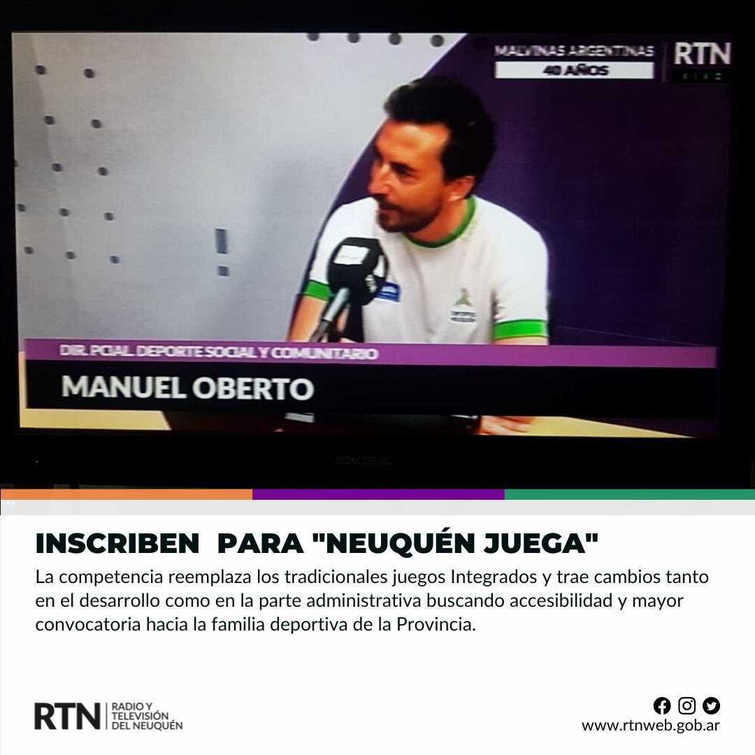 rtn_neuquen's tweet photo. Comenzó la apertura de inscripciones para los nuevos juegos "Neuquén Juega" https://t.co/y1vCuKGvI2