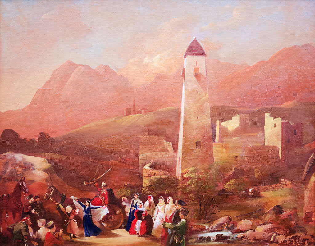 Sausruqo's tweet photo. Lovzar, a painting by the #Ingushetian artist Zelimkhan Esmurziev.
#Lovzar/#Lovzarg (literally, games) is a traditional #Ingush and #Chechen (#Nakh/#Vaynakh) entertainment event with dancing and music.
https://t.co/hMeGyXsaPr https://t.co/ZU06eAL2d1
