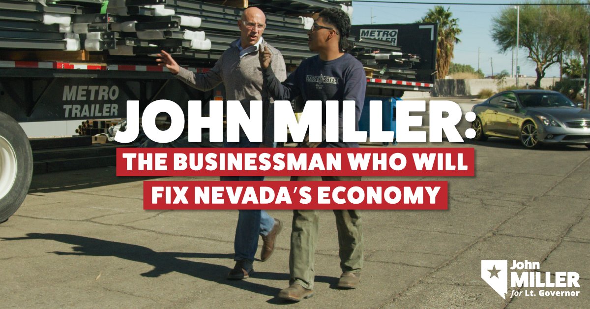 JohnMillerNV's tweet image. My campaign isn&apos;t built on political buzzwords, but on real plans to rebuild our economy, diversify our state&apos;s portfolio, and create long-lasting careers. I am the conservative candidate running for Lt. Governor who has the experience to fix Nevada&apos;s economy!