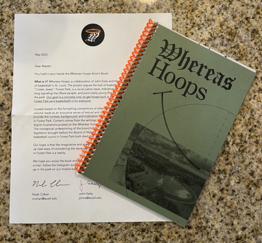 hannah_gurholt's tweet photo. Very excited to have received a copy of the @WhereasHoops book! Whereas Hoops addresses the social, racial, and cultural significance of adding basketball courts in Forest Park as an effort to make ALL community members feel welcome in Forest Park #whereashoops https://t.co/huMhAMiaHu