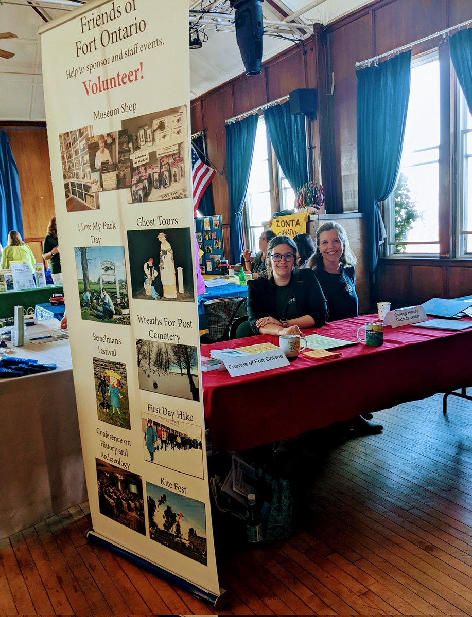 FortOntario's tweet photo. Historic Site Assistant Danielle &amp; #FriendsOfFortOntario Board Member Katie are representing the Friends at a #volunteer recruitment event organized by @sunyoswego at the McCrobie building tonight until 7:00PM. If you are interested in volunteering, contact us! #history #oswego https://t.co/hvAqXPtJgB
