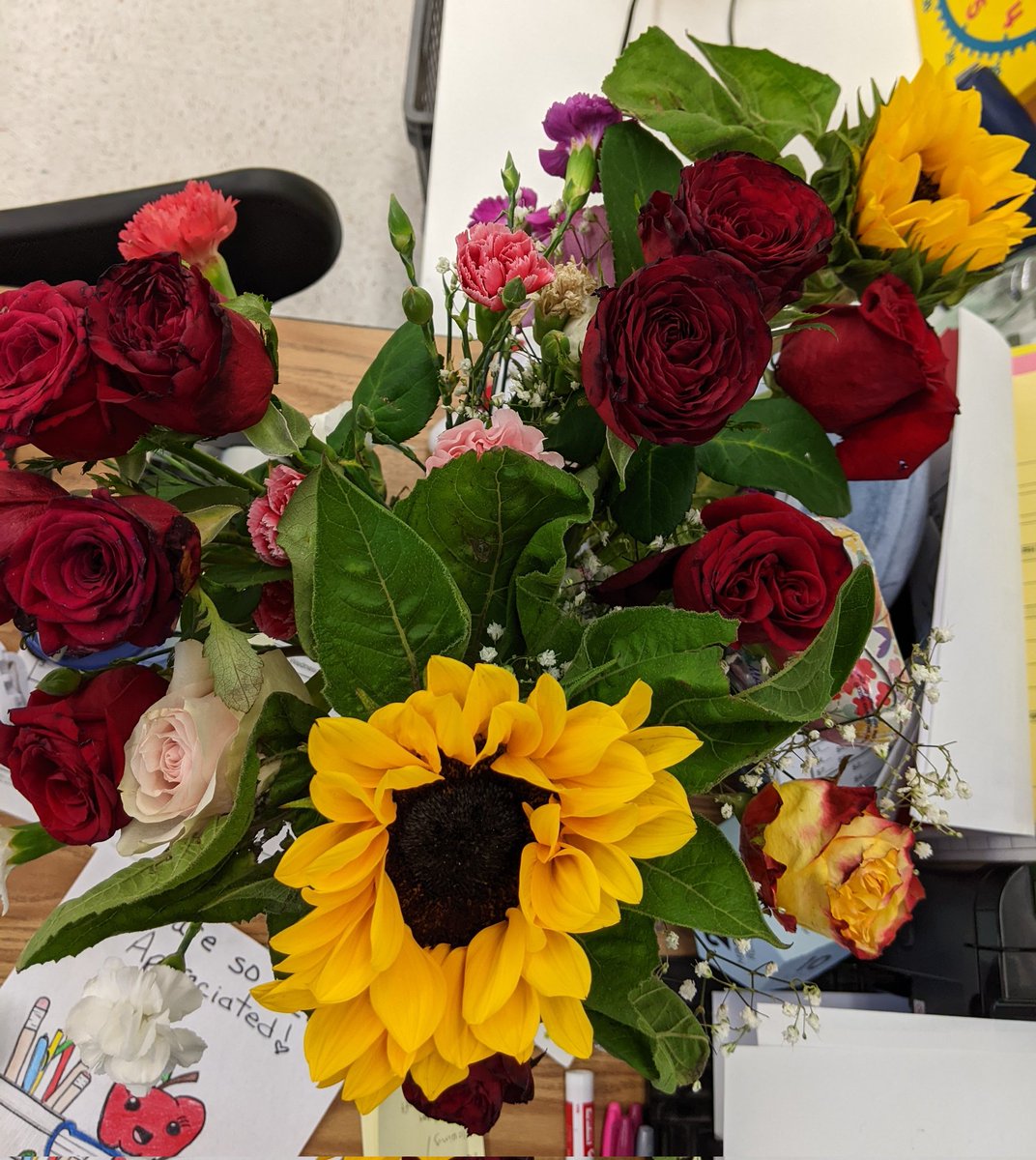 I got some pretty flowers for #CaliforniaDayOfTheTeacher from my student and our campus liaison. (I combined the bouquets) They smell lovely.