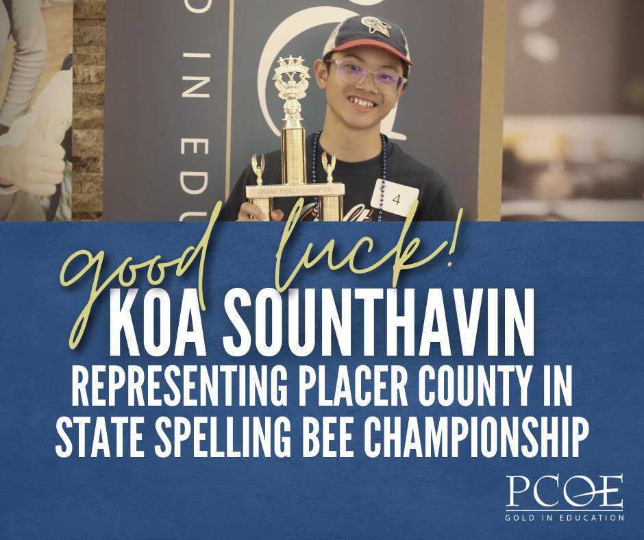 Good luck to @rcsdchampions/@rcsdchilton eighth-grader Koa Sounthavin as he competes in the California State Spelling Bee Championship this weekend! #GoldInEducation