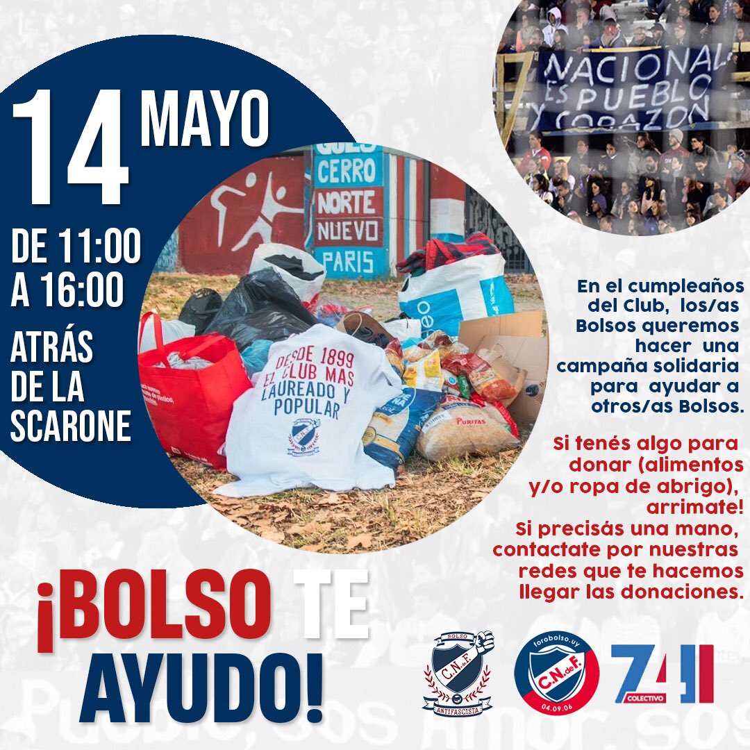 bolsoantifa's tweet photo. Una vez más, celebramos el aniversario del Club con la solidaridad de la Hinchada, porque Nacional es Pueblo y lo volvemos a demostrar, junto con @7411Hinchada y @ForoBolsouy. https://t.co/qsEnIaeGn5