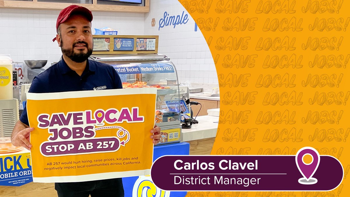 From mall janitor to district manager, Carlos is the American dream. ✅Immigrant to California ✅Hired by Auntie Anne’s Pretzel in 2007 ✅Worked his way up to district manager of 13 stores in SD5 @susaneggman #AB257 creates a new bureaucracy that stands in the way of job growth.