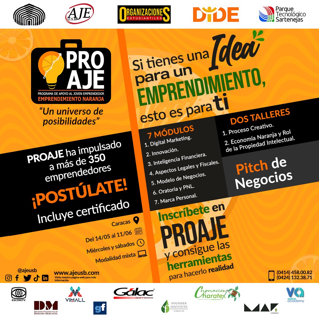¡ÚLTIMA SEMANA DE INSCRIPCIÓN! 
👀A pocos días de iniciar👀
#PROAJE, un espacio donde conocerás, de la mano de expertos, herramientas que te permitirán alcanzar tus objetivos personales y profesionales.🍊🔥
¿Ya te inscribiste? ¡Todavía estás a tiempo!
👇👇
ajeusb.com/proaje-inscrip…