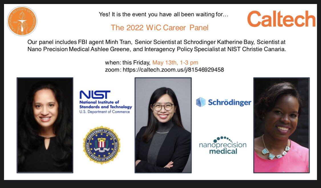 Join us this Friday, May 13 at 1 pm, for our annual WiC career panel! We’re so excited to hear from our panelists this year!