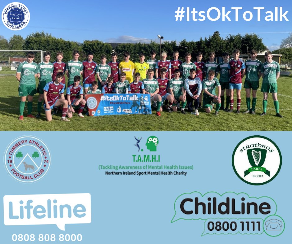 TummeryFC's tweet photo. In support of @TAMHI2011, Tummery Athletic and Strathroy Harps U17s stood together to symbolise we all have each others backs and support one another no matter what.
#ItsOkNotToBeOk #TAMHI #IveBeenThere https://t.co/wQjqFbp4yD