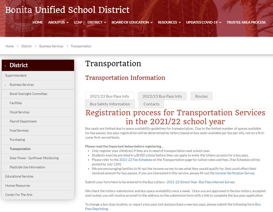 Check out our updated Transportation Department webpage! All the info you need to get your child on the bus, all in one place.    bit.ly/3w2bZU3    Thanks to <a href="/BUSD_CIS/">Bonita USD - CIS Dept</a> for setting this up for us!  <a href="/SchoolBusRose/">Rose Transportation</a>