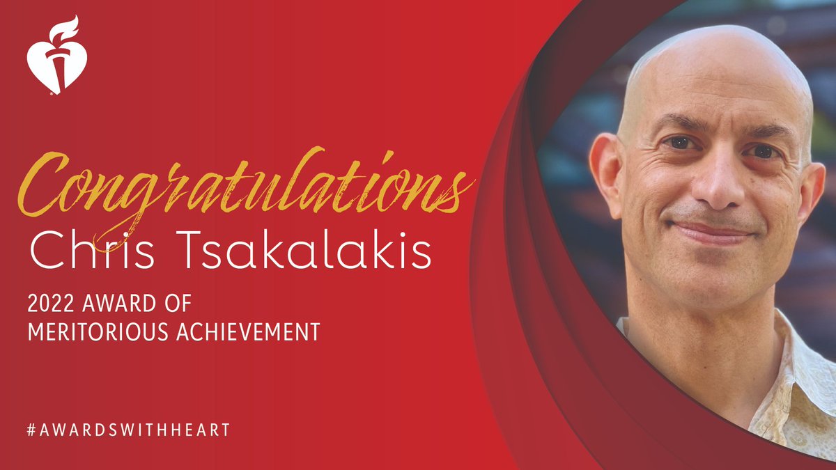 AHA 2022 Award of Meritorious Achievement honoree <a href="/ChrisTsakalakis/">Chris Tsakalakis</a> turned his experience as a heart disease survivor into volunteerism and extraordinary impact. #AwardsWithHeart Read his full story: heart.org/en/around-the-… Congratulations!