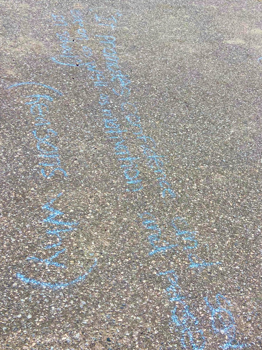 MsWeiskopfBall's tweet photo. Practicing citation skills outside ☀️ Such a beautiful day! #EnglishTeacher #SidewalkChalk #TakeMeOutside https://t.co/XCj2UQqOnK
