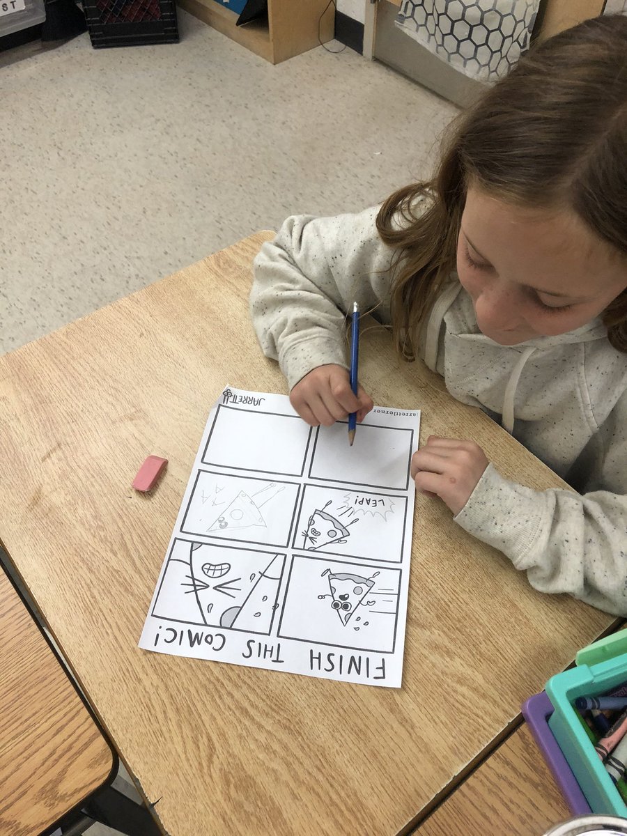 teach_msK's tweet photo. We are loving our @Jarrett_Lerner comics every morning!! Telling stories through pictures is so fun!!! #kauffeetime https://t.co/qolFKtlJ9g