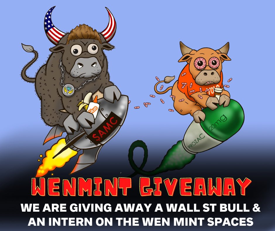 wallstbullsNFT's tweet photo. 🚀 NFT GIVEAWAYS 🚀

We will be giving away 1 bull and 1 intern on the @WenSpaces spaces, live, to two random listeners.

Don’t miss out! 

Come join the fun: https://t.co/RTOmjsQ4AA https://t.co/dTzcElLJVj