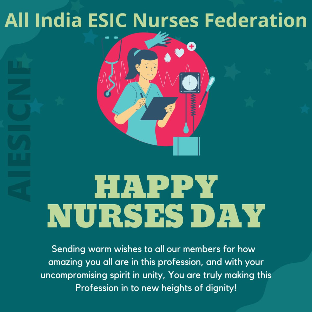 To go above and beyond the call of duty, the first to come and last to leave, the heart and soul of caring. 
Let's salute the Nurses-- the unsung heroes who are instrumental in keeping people healthy. 
Happy #InternationalNursesDay2022

#IND2022 
#VoiceToLead 
<a href="/aiesicnf/">All India ESIC Nursing Officers' Federation</a>