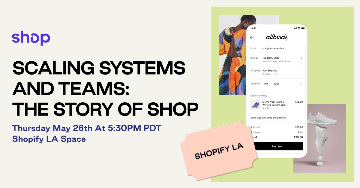 ShopifyEng's tweet photo. 📆 From acquisition to scale. We're heading to Los Angeles to talk about scaling systems and teams at Shopify! join us for an evening of technical talks, networking, and more.

RSVP for the free meetup 👉 https://t.co/AQ5QQjJo2M https://t.co/jrkKlEFHKV