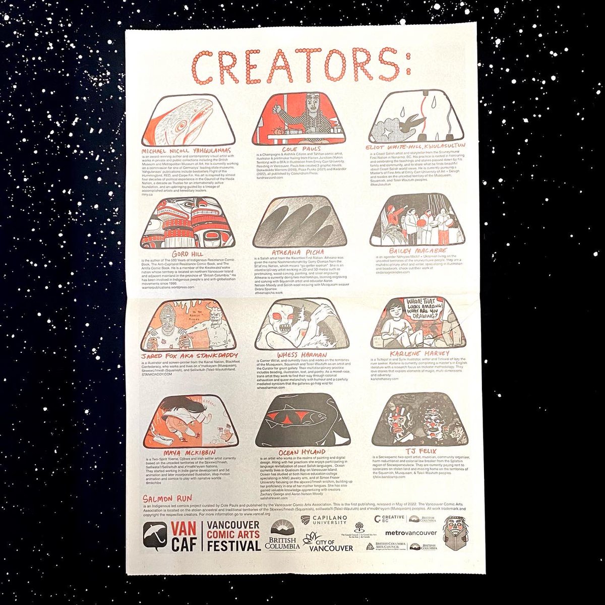 TundraWizard's tweet photo. I’m so proud to announce SALMON RUN, my Indigenous newspaper anthology in collaboration with @VancouverComics! It features 12 BC Indigenous Comic Artists including me and is FREE &amp; will be available at the festival https://t.co/j9aie64ksE