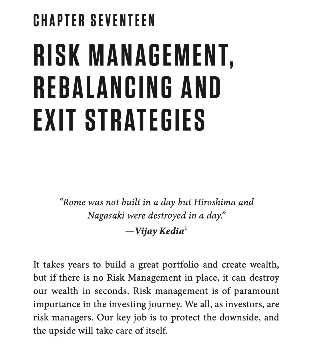 MashraniVivek's tweet photo. 💡

The biggest learning from #ARKK Cathie Wood fall is that we need to focus first on RISK MANAGEMENT.

Having no clue about cutting losses can be a disaster

In my upcoming book, I have dedicated chapters to Risk management &amp; allocation

Starts with a quote from @VijayKedia1 https://t.co/SvZqVqlIte