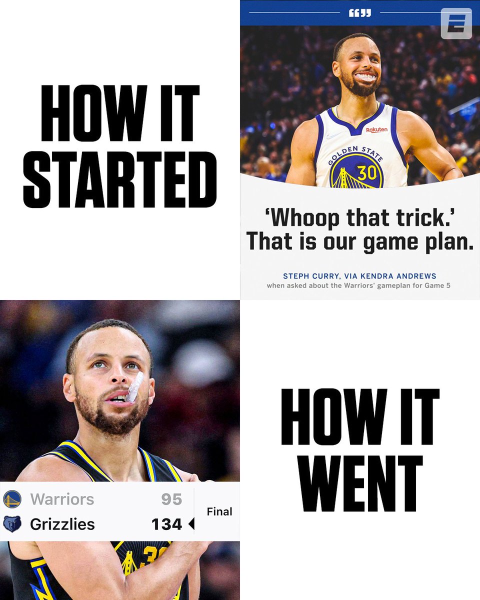 ESPNNBA's tweet photo. The Warriors' strategy didn't go as planned in Game 5 😅 https://t.co/9HzjlvJKXp