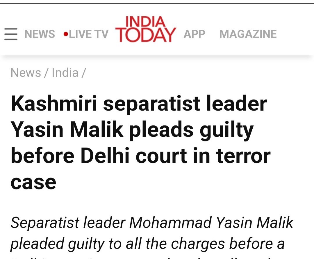MajorPoonia's tweet photo. यासीन मलिक खुद कह रहा है कि वो एक आतंकवादी है लेकिन पता नहीं India Today उसको Separatist क्यों बता रहा है  ?
ख़ैर जहाँ राजदीप सरदेसाई बैठता हैं वहाँ यह तो होना ही है !
#SpeakTruth https://t.co/T3hUsIopcu