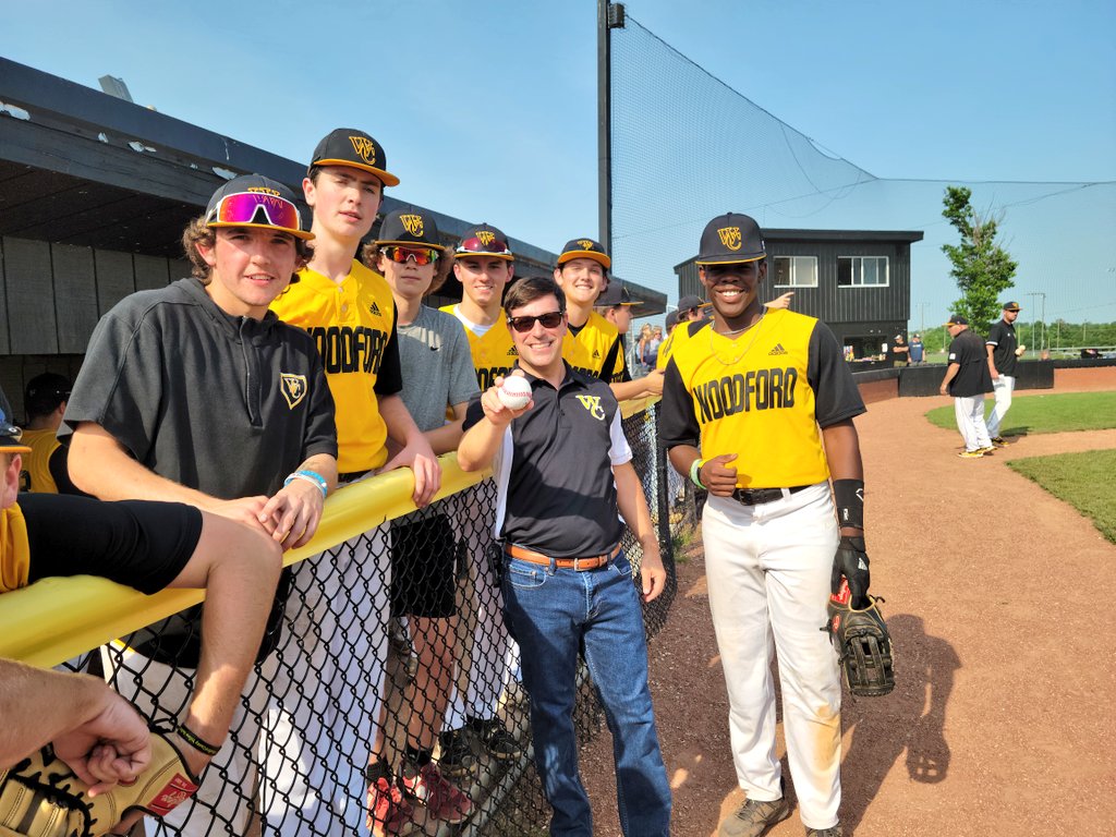 JudgeJamesKay's tweet photo. Back on the mound tonight throwing out the first pitch for Woodford County Yellow Jacket Baseball #BatJackets #WofoProud @JabariA18 @LukeHill72 https://t.co/h49eN5q6Up
