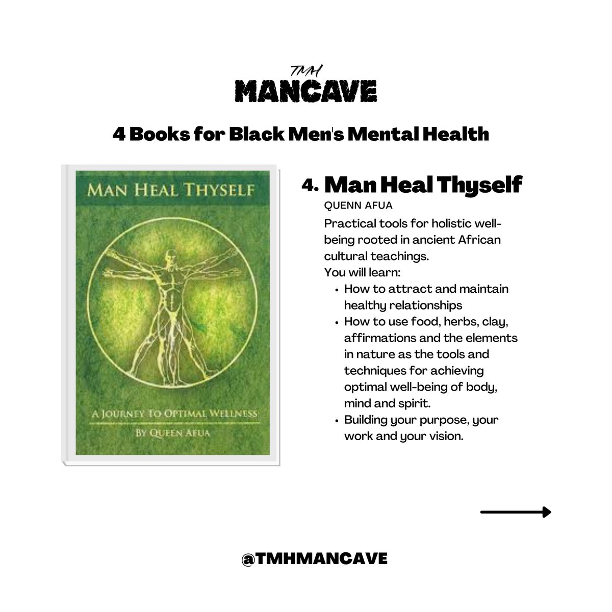 TMHMANCAVE's tweet photo. May is Mental Health Awareness Month! 👏🏾 
Ready to take that social media break you've been contemplating? 👀
Here are 4 books we recommend for Black men’s mental health!👍🏾📚  
#tmhmancave #blackmenmatter #communityfirst #letsheal #MentalHealthAwarenessMonth https://t.co/RXlpqwpbHT