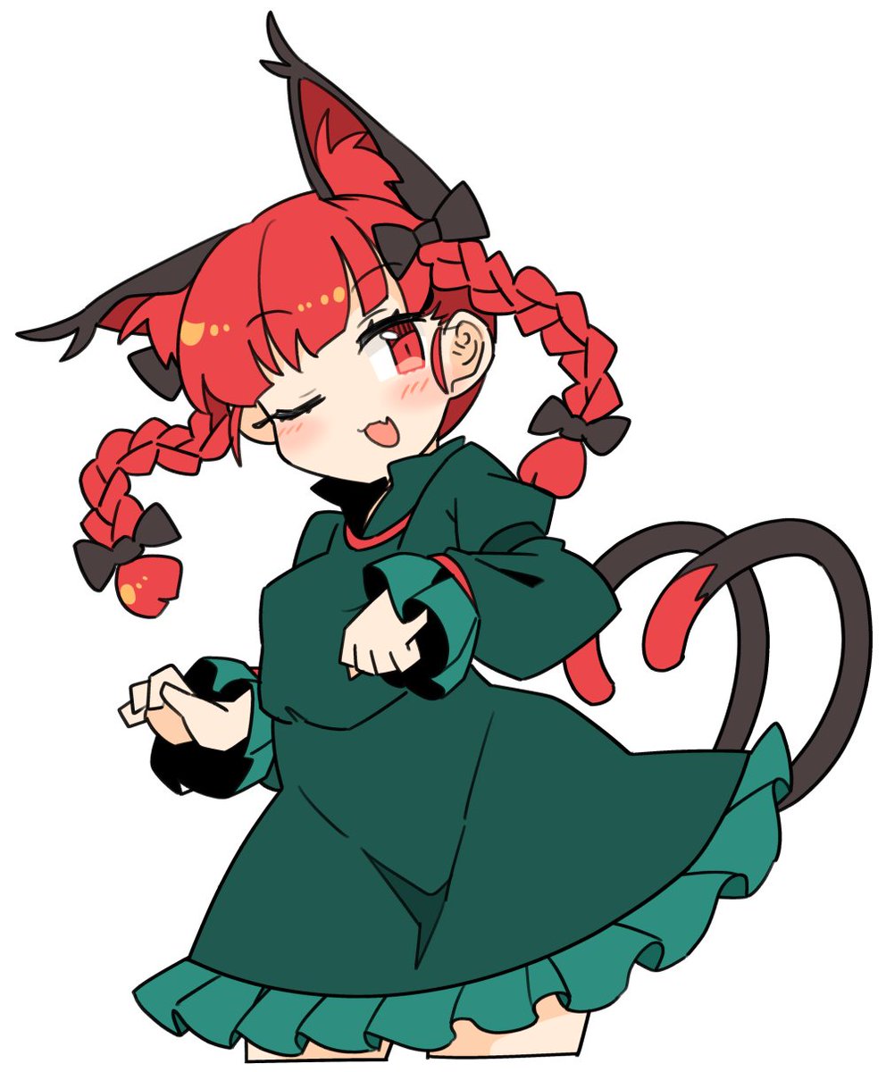 kaenbyou rin 1girl animal ears tail braid solo cat ears red hair  illustration images