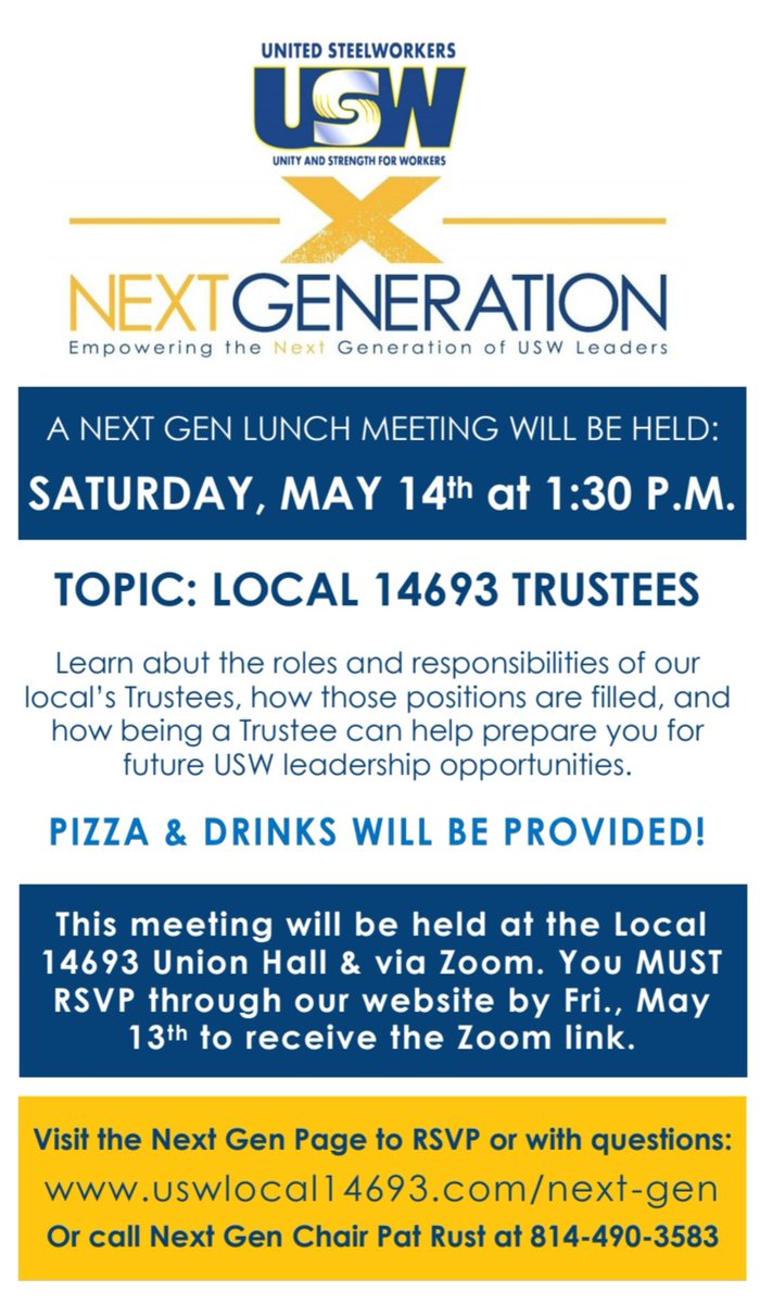 usw14693's tweet photo. Join us this Saturday, May 14th at 1:30pm for our Next Gen lunch meeting! https://t.co/NcQaRzE1t7
