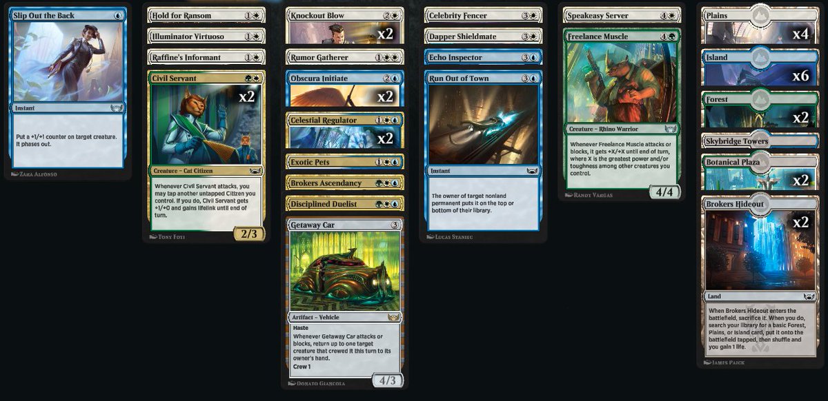 nc_cruickshank's tweet photo. First time drafting #Brokers in #MTGA #SNC. Fairly easy trophy. Turns out to be busted as everyone is claiming. Slip Out the Back to clear away a key blocker winds up being a very real play. https://t.co/JVUnSJQA2p