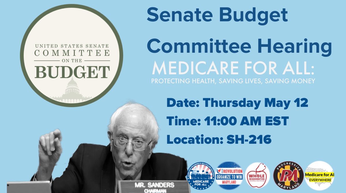 📢 LAST CALL  #MedicareForAll supporters 📢 
🚨 Join <a href="/MDPHcoalition/">Maryland Progressive Healthcare Coalition</a> <a href="/M4A_Everywhere/">Medicare for All Everywhere 🍎</a> <a href="/WholeWashington/">Whole Washington 🍎</a> <a href="/OurRevolutionMD/">OurRevolution MD</a> <a href="/Progressive_MD/">Progressive Maryland</a> for <a href="/SenateBudget/">Senate Budget Democrats</a> 
#MedicareForAlIHearing
Date: TOMORROW  May 12
Time: 11:00 AM EST
Location:  SH-216
 SIGN UP HERE👇🏾

actionnetwork.org/events/senate-…