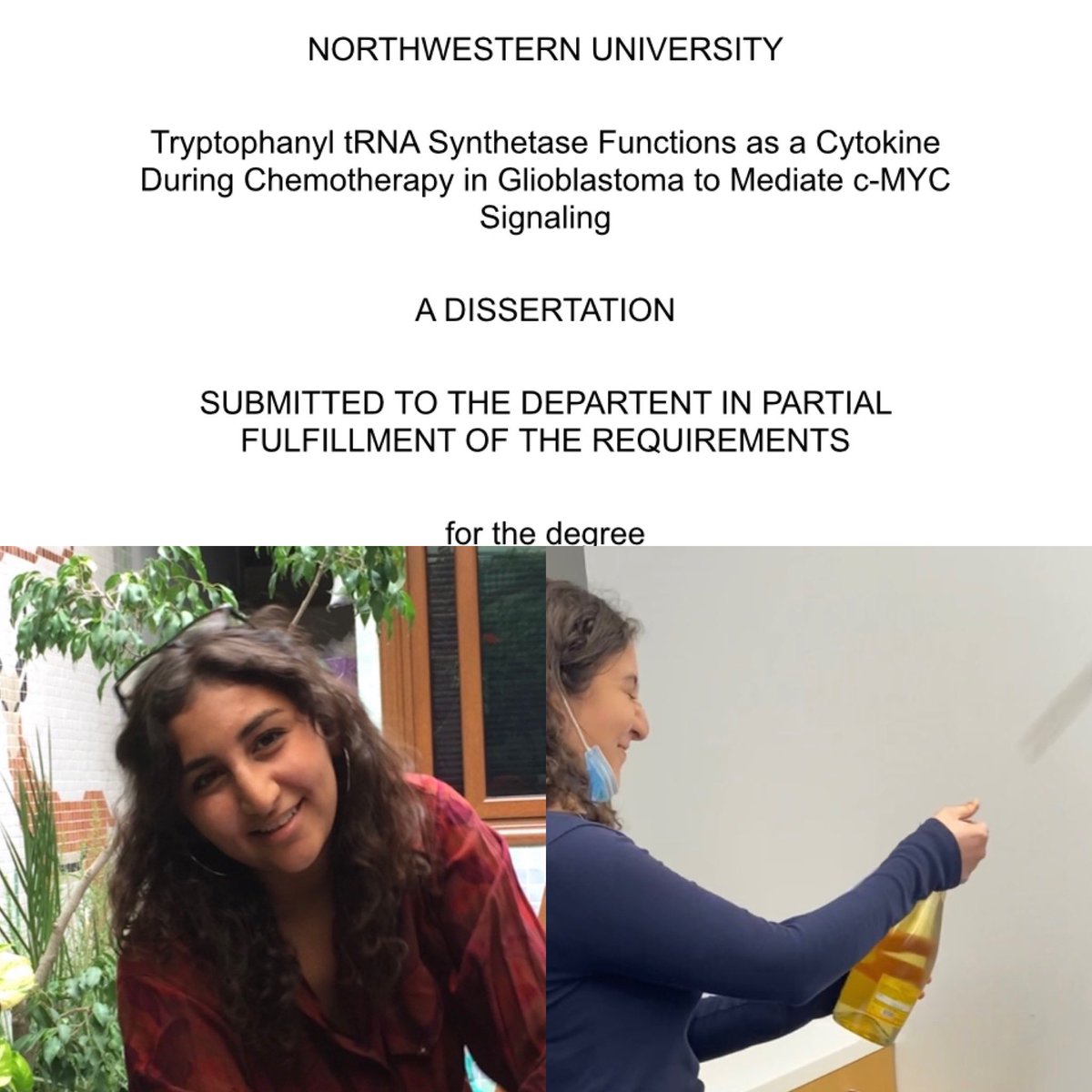 Congratulations to Linna Lahmadi for successfully defending her MS thesis <a href="/NUneurobio/">Neurobiology</a> <a href="/NeurosurgeryNM/">Neurosurgery at NM</a>! Thanks to <a href="/IrinaBalyasnik2/">Irina Balyasnikova</a> and Marco Gallio for their support.