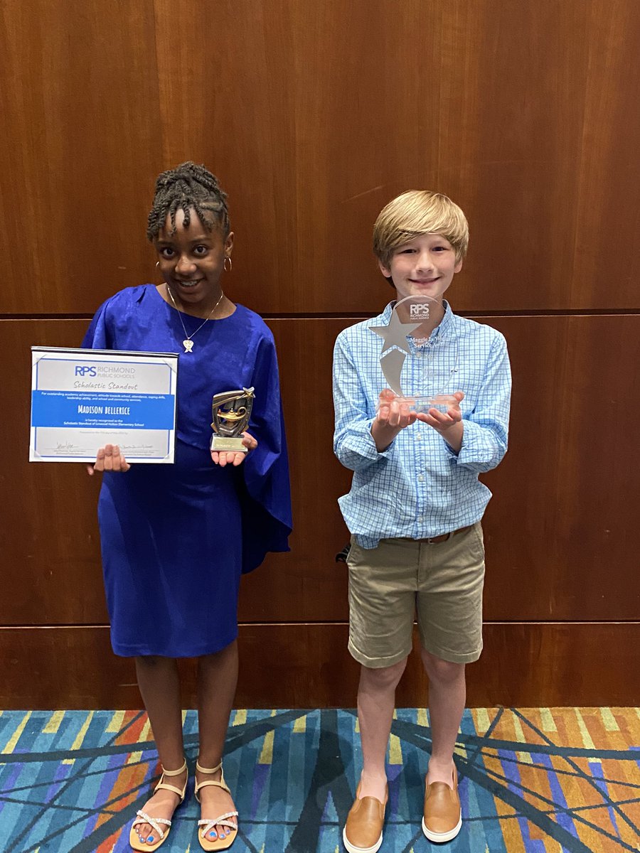 Super proud of these little lions!  Congratulations Madison Bellerice, our Scholastic Standout Award Recipient and Milo Seward, our Maggie L. Walker Service Award Recipient. We are proud of you!  Continue to ROAR!! #WeAreHolton #HoltonPride