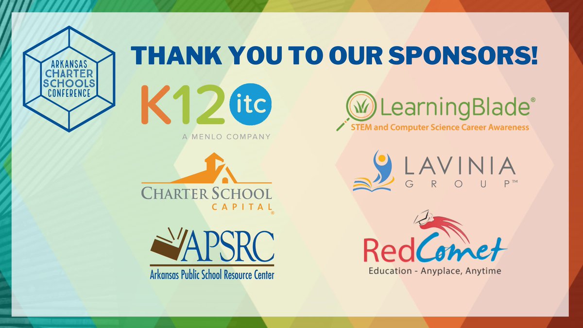 ARCharterCon's tweet photo. Thank you to this year's conference sponsors: @menloinc K12itc, @LearningBlade, @GrowCharters, @LaviniaGroupEd &amp; @redcometorg! https://t.co/rMvOV05tDh