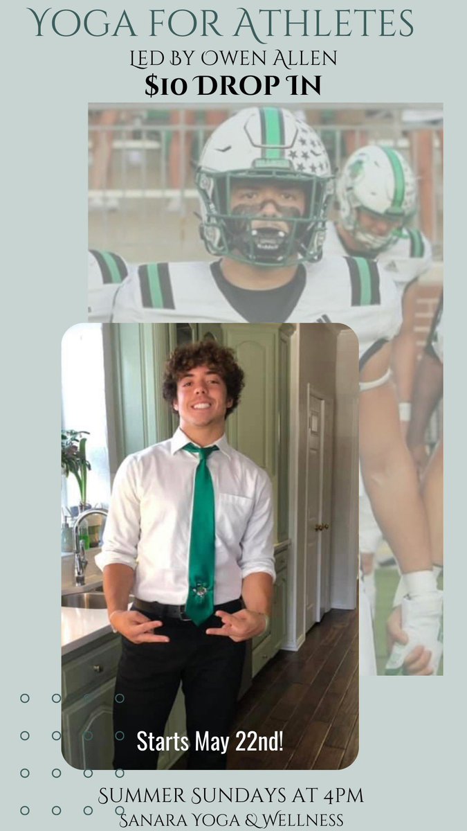 Nowisgood1's tweet photo. SL and local friends—Owen is leading the teen student athlete yoga class at Sanara Yoga &amp; Wellness this summer. Starting May 22nd, Sundays at 4 pm, $10 per class, drop-ins welcome. @owenallen_slc https://t.co/8jO2Wu29Gf