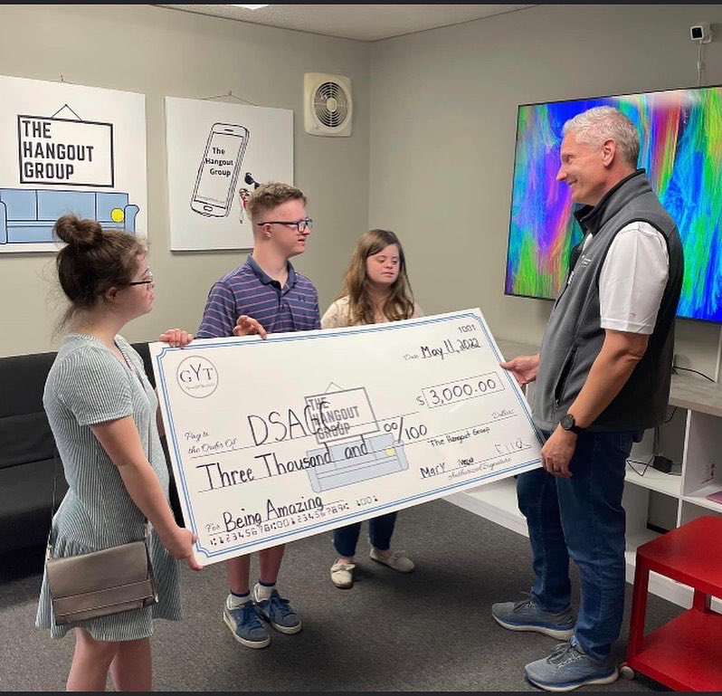 Ella and her Hangout Group friends were finally able to present a check for the $3,000 they raised at their World Down Syndrome Day event they had in March! 💙💛 BIG thanks to all who supported them! <a href="/DSAGC/">Down Syndrome Assoc.</a>